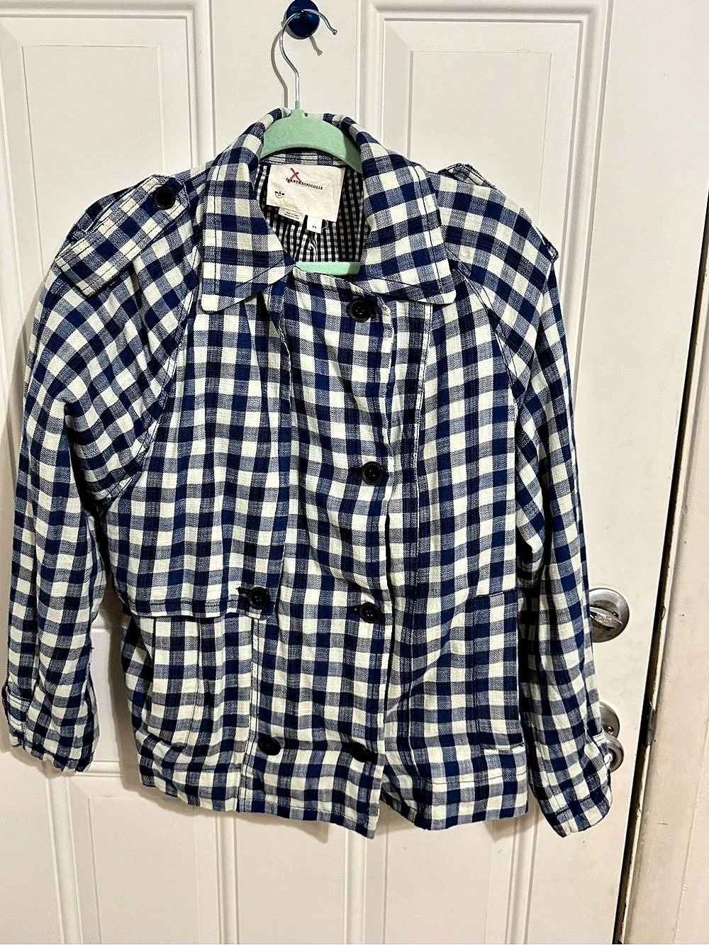 Anthropologie Gingham Jacket in Blue & White Size XS